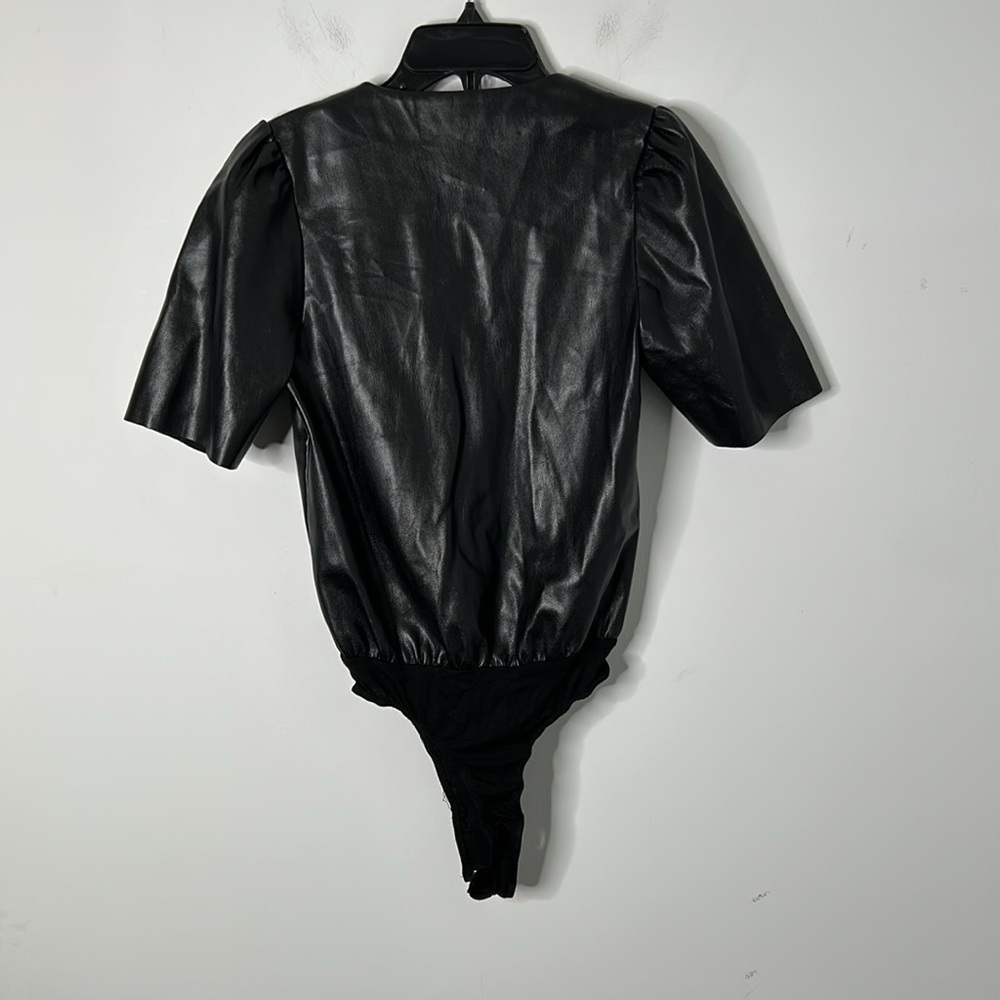 Buddy Love Ava Black Surplice Vegan Leather Bodysuit NWT - Picture 6 of 8